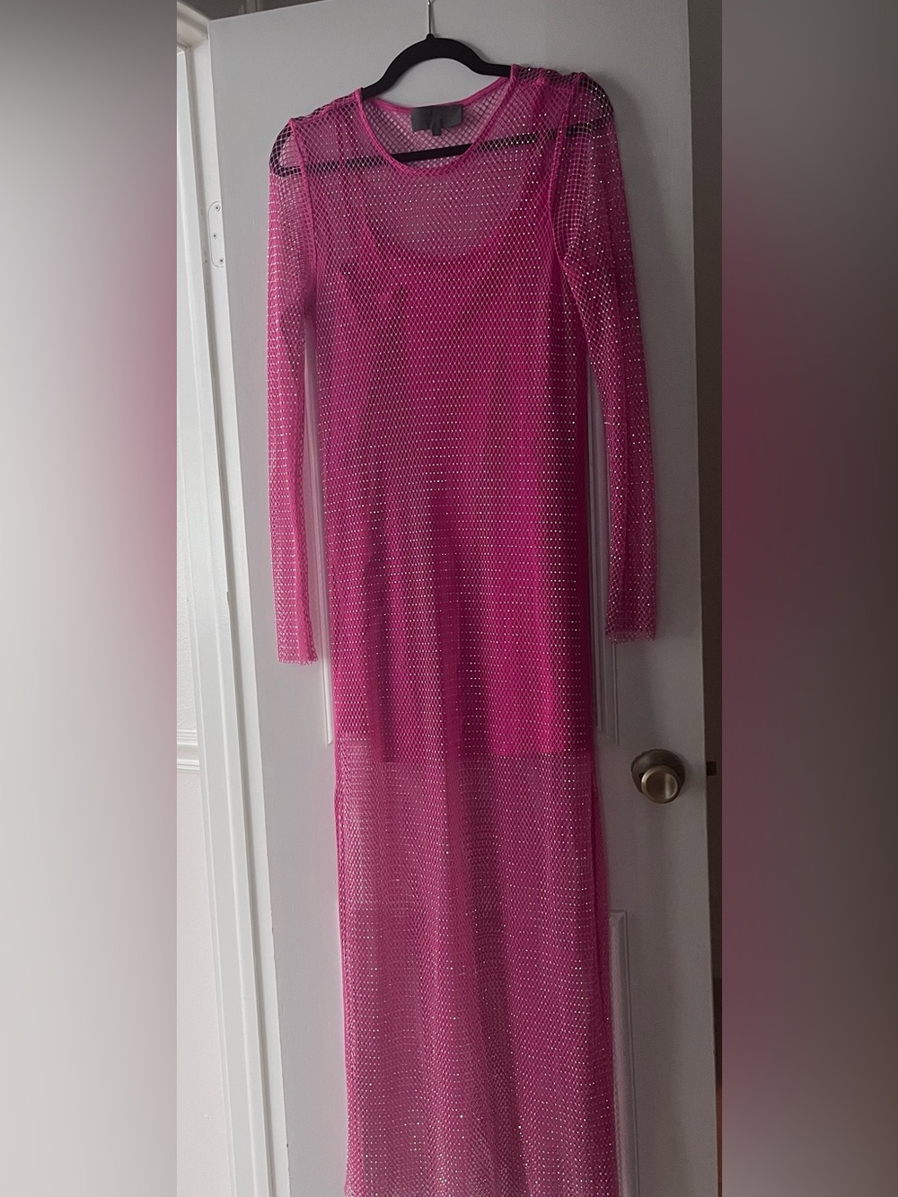 Anthropologie Sunday In Brooklyn Mesh Pink Shine Midi Dress small Rhinestone